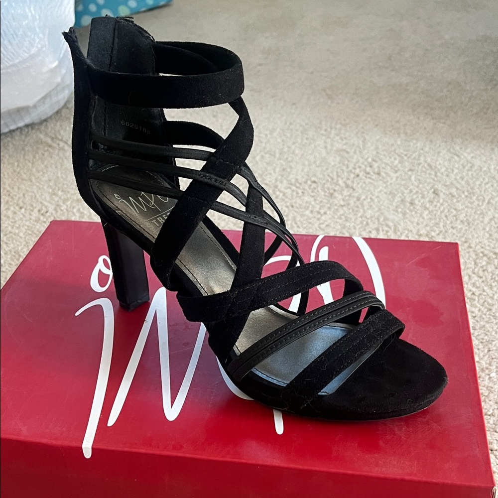 Womens Black Strappy Heels